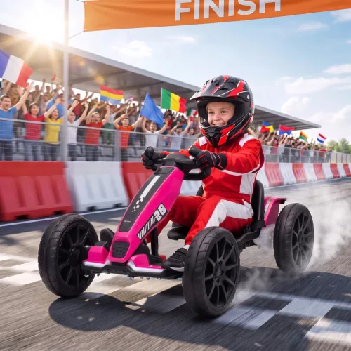  Elektro Go-Kart für Kinder 12V Gokart mit 2 Motoren, 4-fach verstellbarem Sitz Sanftanlauf EVA-Räder LED-Scheinwerfer
