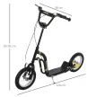 Gyerek roller 5 éves kortól, roller, városi roller, gyermek roller 12 hüvelykes pneumatikus gumiabroncsokkal, gumi, alumínium, fekete, 120 x 58 x 85-95 cm