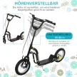 Gyerek roller 5 éves kortól, roller, városi roller, gyermek roller 12 hüvelykes pneumatikus gumiabroncsokkal, gumi, alumínium, fekete, 120 x 58 x 85-95 cm
