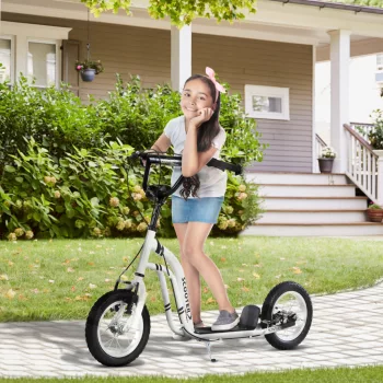   Gyerek roller 5 éves kortól, roller, városi roller, gyermek roller 12 hüvelykes pneumatikus gumiabroncsokkal, gumi, alumínium, fehér, 120 x 58 x 85-95 cm