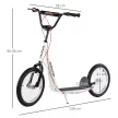 Gyerek roller, roller, városi roller, roller pneumatikus gumikkal és kézifékkel, vízálló, összecsukható, 5 éves kortól alkalmas, 16 hüvelyk, fehér, 139 x 58 x 90-96 cm