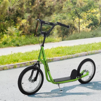   Gyerek roller, roller, városi roller, kickboard, gyerek roller pneumatikus gumikkal és kézifékkel, 5 éves kortól alkalmas, 16 hüvelykes, zöld, 139 x 58 x 90-96 cm