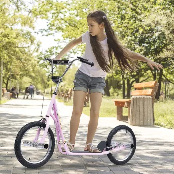   Gyerek roller pneumatikus gumiabroncsokkal, roller, városi roller gyerekeknek, kickboard, 16 hüvelykes, 5 éves kortól, állítható magasságú, rózsaszín, 143 x 58 x 92-100 cm