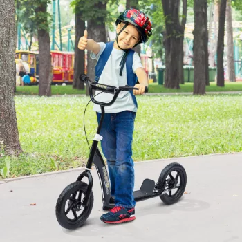  Gyerek roller hátsó fékkel, roller, 12 hüvelykes roller, városi roller gyerekeknek, rollerboard, állítható magasságú, acél, EVA, fekete, 120 x 52 x 80-88 cm
