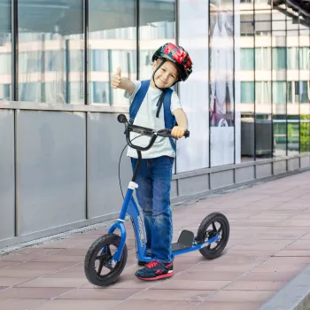   Gyerek roller hátsó fékkel, roller, 12 hüvelykes roller, városi roller gyerekeknek, rollerboard, állítható magasságú, acél, EVA, kék, 120 x 52 x 80-88 cm