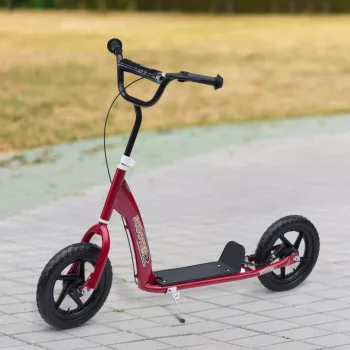  Gyerek roller hátsó fékkel, roller, 12 hüvelykes roller, városi roller gyerekeknek, rollerboard, állítható magasságú, acél, EVA, piros, 120 x 52 x 80-88 cm