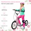Gyerek roller légtömlős gumikkal és kézifékkel, 16 hüvelykes, magasságban állítható roller 5 éves kortól fiúknak és lányoknak, rózsaszín városi roller kickboardhoz