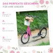 Gyerek roller fékkel, kosárral, állítható magasságú, 5-12 éves gyermekek számára, fehér + rózsaszín