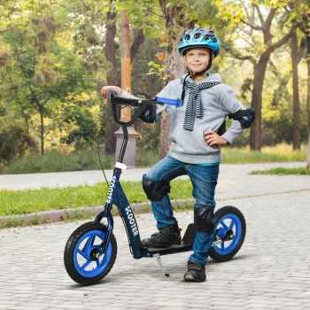   Gyerek roller, magasságban állítható roller gyerekeknek, fékkel, állvánnyal, 2 kerékkel, acél, kék
