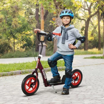  Gyerek roller, állítható magasságú roller gyerekeknek, fékkel, kitámasztóval, 2 kerékkel, 50 kg teherbírás, acél, műanyag, piros
