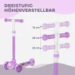 Gyerek roller, LED kerekek, sima futás, állítható magasság, műanyag, acél, lila