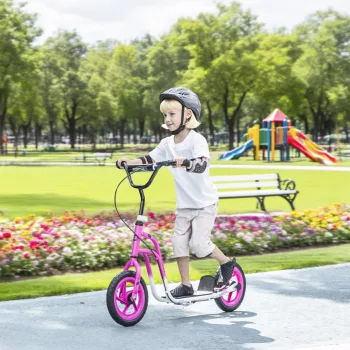   Gyerek roller állítható kormánnyal, nagy kerekekkel, kitámasztóval, kézifékkel, 5-12 éves gyermekek számára, rózsaszín