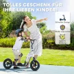 Gyerek roller állítható kormánnyal, nagy kerekekkel, kitámasztóval, kézifékkel, 5-12 éves gyermekek számára, fehér
