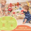 Fa vasúti készlet, 133 darabos, vasúti készlet elektromos mozdonyokkal, vonatokkal, alaplappal, sínekkel, daruval, híddal, 3 éves kortól kisgyermekeknek