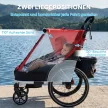 Gyermek kerékpárutánfutó, 2 személyes, 2 az 1-ben összecsukható gyermek kerékpárutánfutó állítható üléssel és hevederekkel, piros