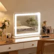  Schminkspiegel mit LED Beleuchtung 80x60 cm Kosmetikspiegel mit 3 Lichtfarben, USB-Ladefunktion, 10X Vergrößerung