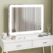  Schminkspiegel mit LED Beleuchtung 80x60 cm Kosmetikspiegel mit 3 Lichtfarben, USB-Ladefunktion, 10X Vergrößerung