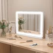  Schminkspiegel mit LED Beleuchtung 80x60 cm Kosmetikspiegel mit 3 Lichtfarben, USB-Ladefunktion, 10X Vergrößerung