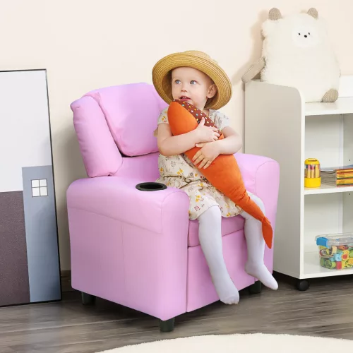 Gyerekkanapé, gyerekfotel lábtartóval, karfákkal, pohártartókkal, állítható háttámlával, nyugágy, gyerekkanapé, dönthető fotel, gyerekkanapé 3-6 éves fiúknak és lányoknak, rózsaszín