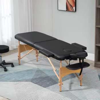   Masszázsasztal, összecsukható masszázskanapé, magasságban állítható masszázspad spa-ba, szalonba, műbőr, fa, fekete