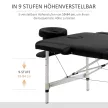Masszázsasztal, 2 zónás összecsukható masszázsasztal műbőrrel, fejtámlával, karfákkal, táskával, magasságban állítható masszázspad 90 cm széles, teherbírás akár 225 kg, fekete