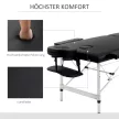 Masszázsasztal, 2 zónás összecsukható masszázsasztal műbőrrel, fejtámlával, karfákkal, táskával, magasságban állítható masszázspad 90 cm széles, teherbírás akár 225 kg, fekete