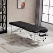 Masszázsasztal, 2 zónás összecsukható masszázsasztal műbőrrel, fejtámlával, karfákkal, táskával, magasságban állítható masszázspad 90 cm széles, teherbírás akár 225 kg, fekete