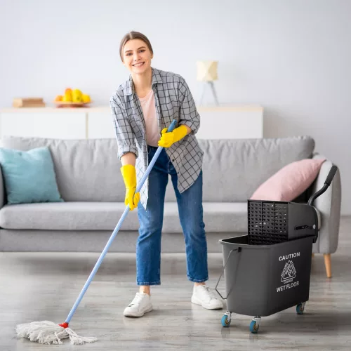 20 literes felmosóvödör facsaróval és nyéllel, kerekes felmosóvödör, műanyag, fekete