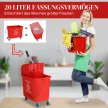 20 literes felmosóvödör facsaróval és nyéllel, kerekes felmosóvödör, műanyag, piros