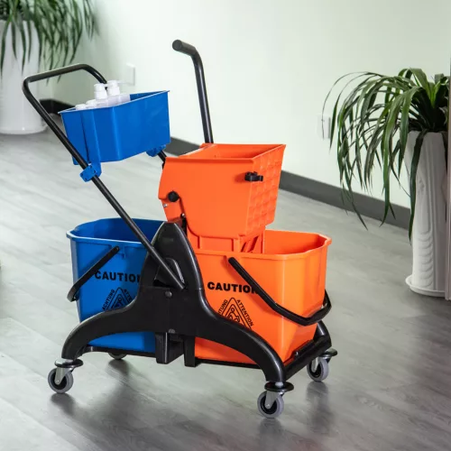  Reinigungseimer, Wischmoppeimer, rollbar, 26 Liter, Kunststoff, Metall, Orange
