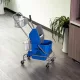 Takarítóvödör, felmosóvödör, kerekeken, műanyag, fém nyél, kék