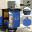 Takarítókocsi, guruló takarítókocsi 3 polccal, 70 literes szemeteszsákkal, felmosóvödörrel, kék
