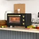 Mini sütő, kenyérpirító, időzítő, sütőrács, sütőlap, üvegablak, fém, fekete