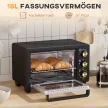 Mini sütő, kenyérpirító, időzítő, sütőrács, sütőlap, üvegablak, fém, fekete