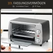Mini sütő 10 L 750W 100-230℃ 60 perces időzítővel, sütőlappal, grillráccsal és kivehető alsó tálcával, pizzakemence ezüst színű
