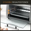 Mini sütő 10 L 750W 100-230℃ 60 perces időzítővel, sütőlappal, grillráccsal és kivehető alsó tálcával, pizzakemence ezüst színű