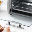 Mini sütő 10 L 750W 100-230℃ 60 perces időzítővel, sütőlappal, grillráccsal és kivehető alsó tálcával, pizzakemence ezüst színű