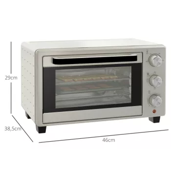   Mini sütő, kis 21 literes kenyérpirító sütő 1 sütőráccsal és 1 sütőtálcával, 3 sütési mód, 100°C-230°C, rozsdamentes acél, üveg, krémfehér