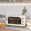Mini sütő, kis 21 literes kenyérpirító sütő 1 sütőráccsal és 1 sütőtálcával, 3 sütési mód, 100°C-230°C, rozsdamentes acél, üveg, krémfehér