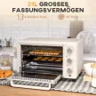 Mini sütő, kis 21 literes kenyérpirító sütő 1 sütőráccsal és 1 sütőtálcával, 3 sütési mód, 100°C-230°C, rozsdamentes acél, üveg, krémfehér