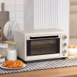 Mini sütő, kis 21 literes kenyérpirító sütő 1 sütőráccsal és 1 sütőtálcával, 3 sütési mód, 100°C-230°C, rozsdamentes acél, üveg, krémfehér