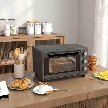   Mini sütő, 21 literes kenyérpirító sütő 1 sütőráccsal és 1 sütőtálcával, 3 sütési mód, 100 °C-230 °C, rozsdamentes acél, üveg, szürke