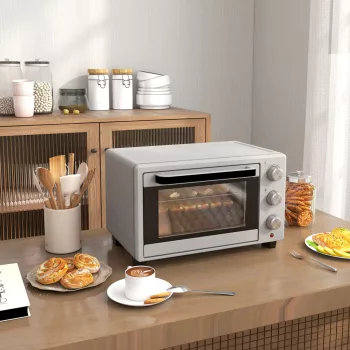   Mini sütő, 21 literes kenyérpirító sütő 1 sütőráccsal és 1 sütőtálcával, 3 sütési mód, 100 °C-230 °C, rozsdamentes acél, üveg, ezüst