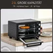 Mini sütő, 21 literes kenyérpirító sütő 1 sütőráccsal és 1 sütőtálcával, 3 sütési mód, 100 °C-230 °C, rozsdamentes acél, üveg, fekete