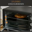 Mini sütő, 21 literes kenyérpirító sütő 1 sütőráccsal és 1 sütőtálcával, 3 sütési mód, 100 °C-230 °C, rozsdamentes acél, üveg, fekete