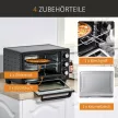 Mini sütő, 21 literes kenyérpirító sütő 1 sütőráccsal és 1 sütőtálcával, 3 sütési mód, 100 °C-230 °C, rozsdamentes acél, üveg, fekete