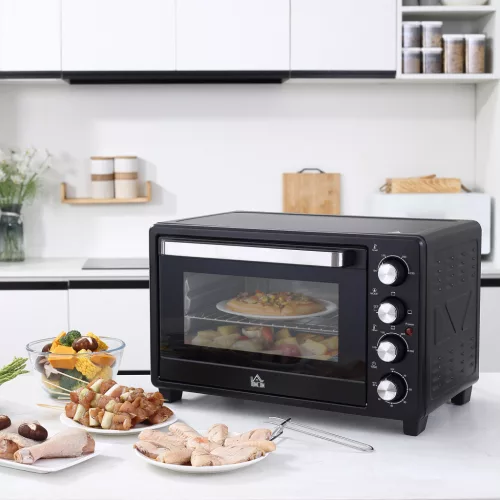 Mini sütő/kenyérpirító, 1 sütőlap, 1 grillrács, időzítő funkció, fekete