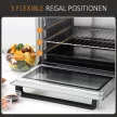 Mini sütő 32L 100°C-230°C 1600W Mini sütő sütőtálcával, morzsatálcával, grillráccsal és 3 sütési móddal Pizza sütő időzítővel Sütőtálca fogantyú Rozsdamentes acél Ezüst