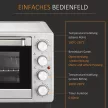Mini sütő 32L 100°C-230°C 1600W Mini sütő sütőtálcával, morzsatálcával, grillráccsal és 3 sütési móddal Pizza sütő időzítővel Sütőtálca fogantyú Rozsdamentes acél Ezüst