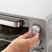 Mini sütő 32L 100°C-230°C 1600W Mini sütő sütőtálcával, morzsatálcával, grillráccsal és 3 sütési móddal Pizza sütő időzítővel Sütőtálca fogantyú Rozsdamentes acél Ezüst